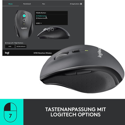 Logitech M705 Marathon Wireless Mouse — 3Y Battery, 7 Buttons