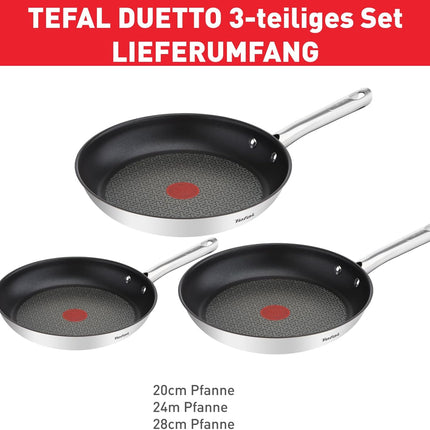 Tefal Duetto A704S3 Frying Pan Set — 20/24/28cm, Non-Stick