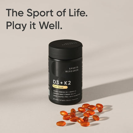 Sports Research® Vegan Vitamin D3 + K2 w/Coconut Oil, 60 Count Plantgels™