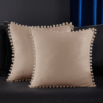 Velvet Throw Pillow Covers with Pom-Poms, 26x26 Inch
