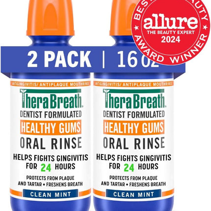 TheraBreath Healthy Gums Oral Rinse, Clean Mint, 16 fl oz, 2-Pack