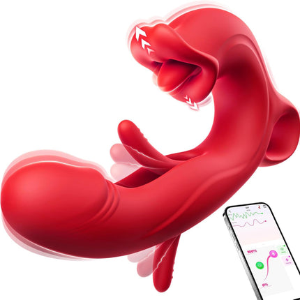 3-in-1 Dildo Vibrator — Tongue, Stroke & Nipple Sucker