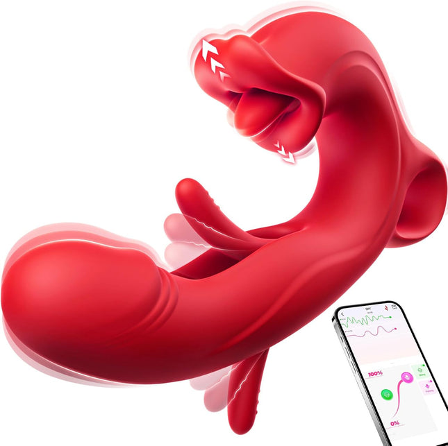 3-in-1 Dildo Vibrator — 7 Tongue Licks, 7 Strokes, 7 Vibrations, Nipple Sucker