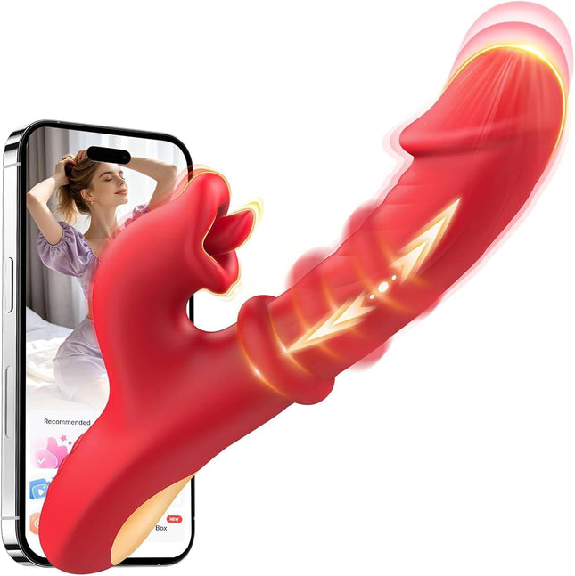 Cacuola Rabbit Vibrator — 360° Push Ring, Tongue Lick, AI App, 7 Shock + 10 Modes
