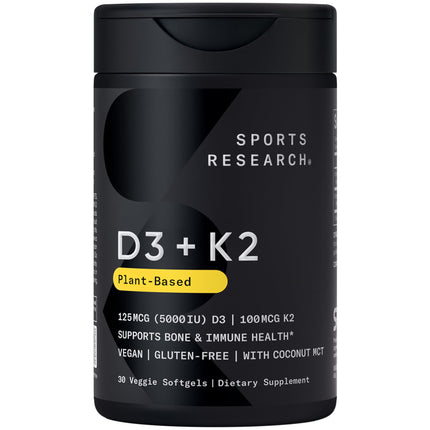 Sports Research® Vegan Vitamin D3 + K2 w/Coconut Oil, 60 Count Plantgels™