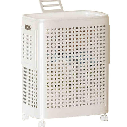 WESAPPINC Rolling Laundry Hamper with Lid, 70L Perforated Plastic Basket with Wheels, Storage Bin with Handle, White (LARGE 70L)