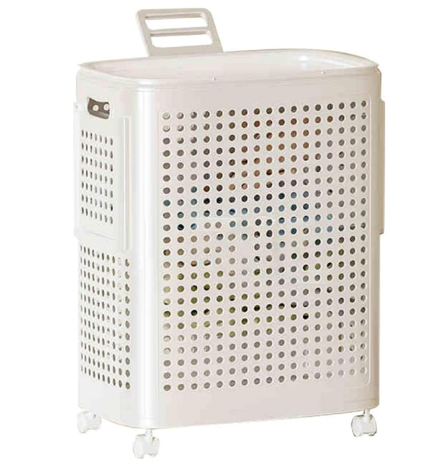 WESAPPINC Rolling Laundry Hamper with Lid, 70L Perforated Plastic Basket with Wheels, Storage Bin with Handle, White (LARGE 70L)