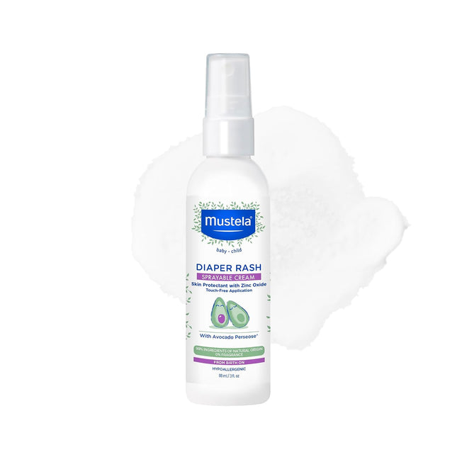 Mustela Baby Diaper Rash Cream Spray – Touch-Free protectant with Zinc Oxide & Natural Avocado - Treats, Soothes and Prevents Diaper Rash- Fragrance-Free - 3 fl. oz