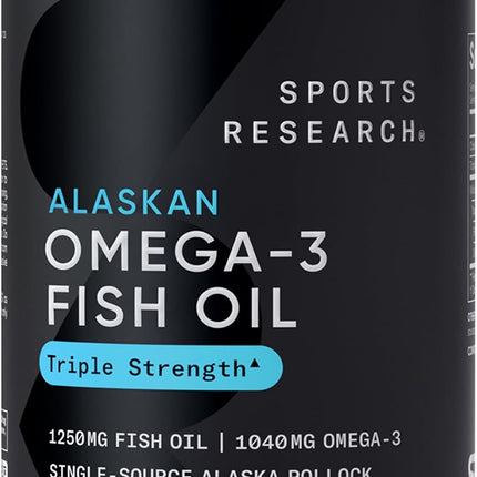 Sports Research® Omega-3 Fish Oil 1250mg from Wild Alaska Pollock, 90 Count