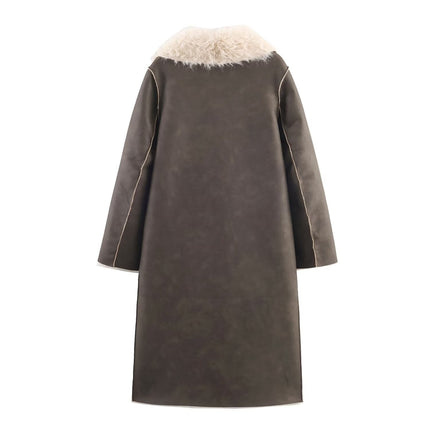 Long Faux-Shearling Coat with Cream Trim