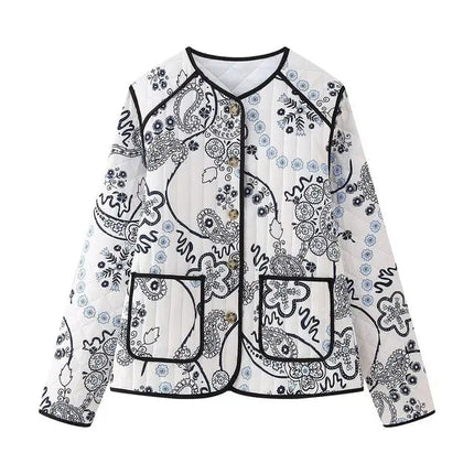 White & Black Printed Quilted Jacket