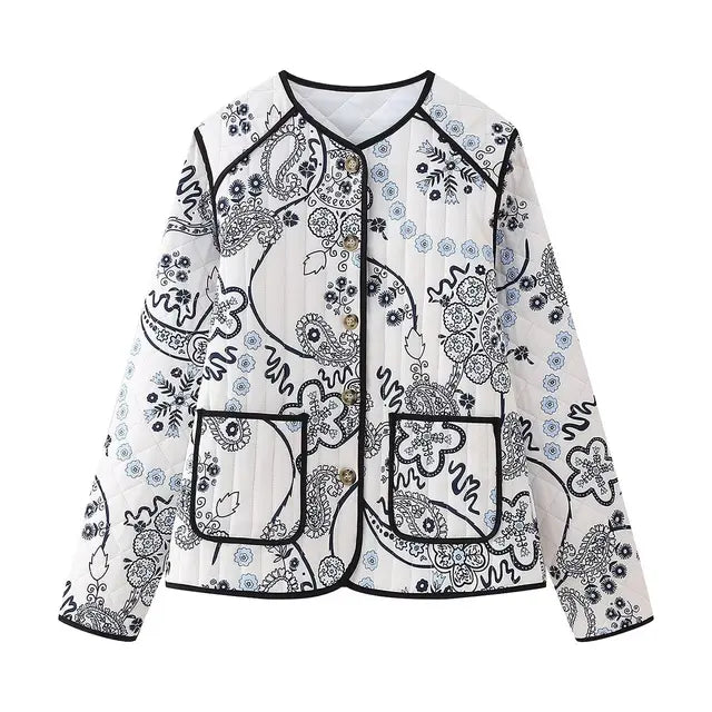 White & Black Printed Quilted Jacket