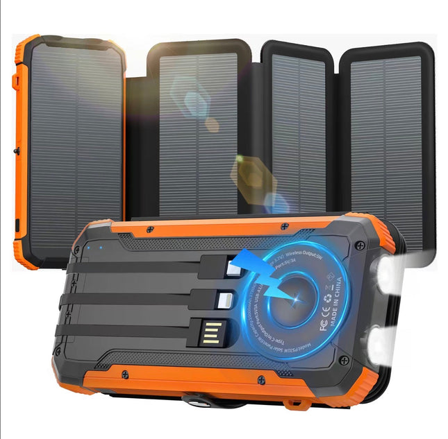 SolarMax Foldable Solar Power Bank | 20000mAh Fast Charge, Wireless & Built-In Cables