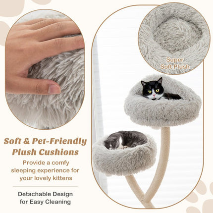 70" Tall Metal Cat Tree Tower with 3 Plush Perches & Sisal Scratching Posts - Marcapon