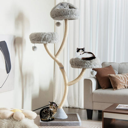 70" Tall Metal Cat Tree Tower with 3 Plush Perches & Sisal Scratching Posts - Marcapon