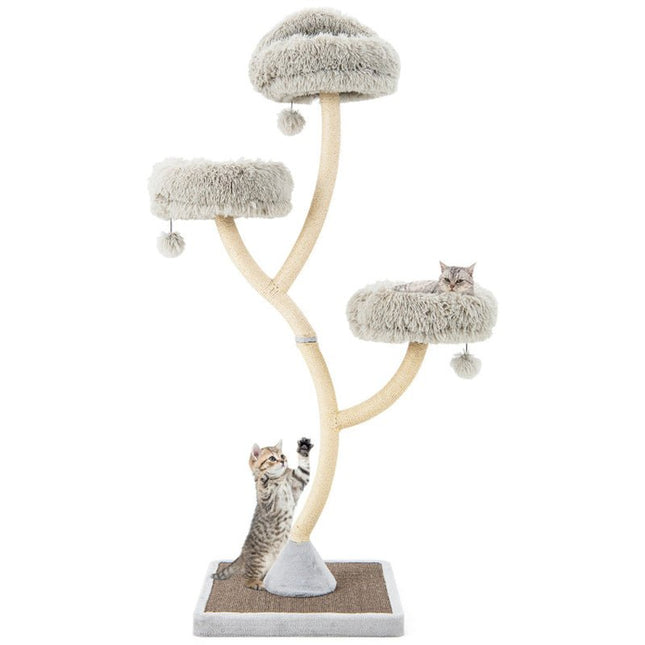 70" Tall Metal Cat Tree Tower with 3 Plush Perches & Sisal Scratching Posts - Marcapon