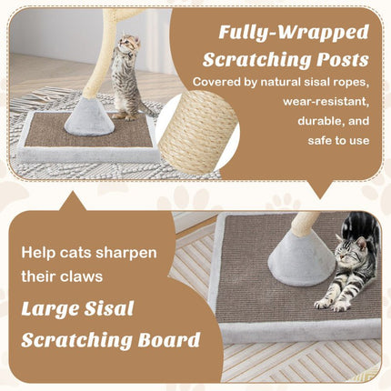 70" Tall Metal Cat Tree Tower with 3 Plush Perches & Sisal Scratching Posts - Marcapon