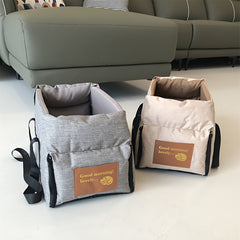 Portable Pet Car Seat – Elevated Dog & Cat Booster Seat, Armrest Carrier, Travel Safety Bag, Washable, Mesh Visibility Panel – Grey/Khaki, Small & Large