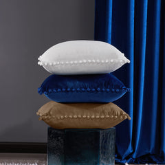 Velvet Throw Pillow Covers with Pom-Poms, 26x26 Inch