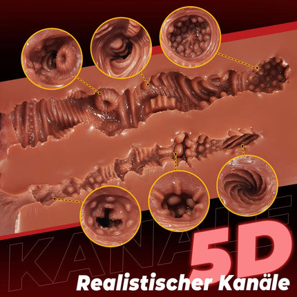 Realistic Masturbator 2-in-1 — 5D Texture, Dual Channel, TPE Silicone (Brown)