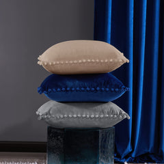 Velvet Throw Pillow Covers with Pom-Poms, 26x26 Inch