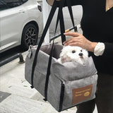 Portable Pet Car Seat – Elevated Dog & Cat Booster Seat, Armrest Carrier, Travel Safety Bag, Washable, Mesh Visibility Panel – Grey/Khaki, Small & Large