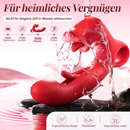 3-in-1 Dildo Vibrator — Tongue, Stroke & Nipple Sucker