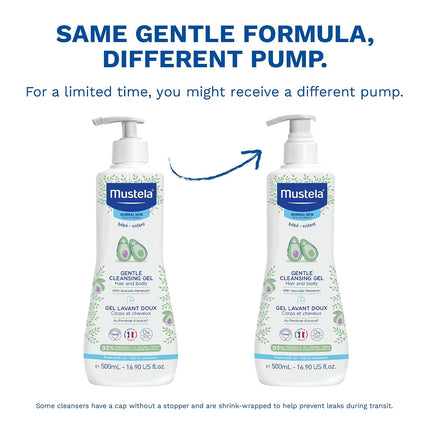 Mustela Gentle Cleansing Gel - Baby Wash for Delicate Skin and Hair - Newborn-Safe Cleanser - Made with with Natural Avocado Perseose - 1 or 2-Pack - Various Sizes