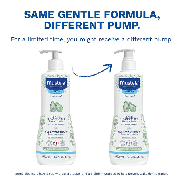 Mustela Gentle Cleansing Gel - Baby Wash for Delicate Skin and Hair - Newborn-Safe Cleanser - Made with with Natural Avocado Perseose - 1 or 2-Pack - Various Sizes