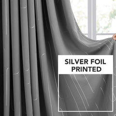 Room Darkening Curtains with Line Foil Print, 2 Panels