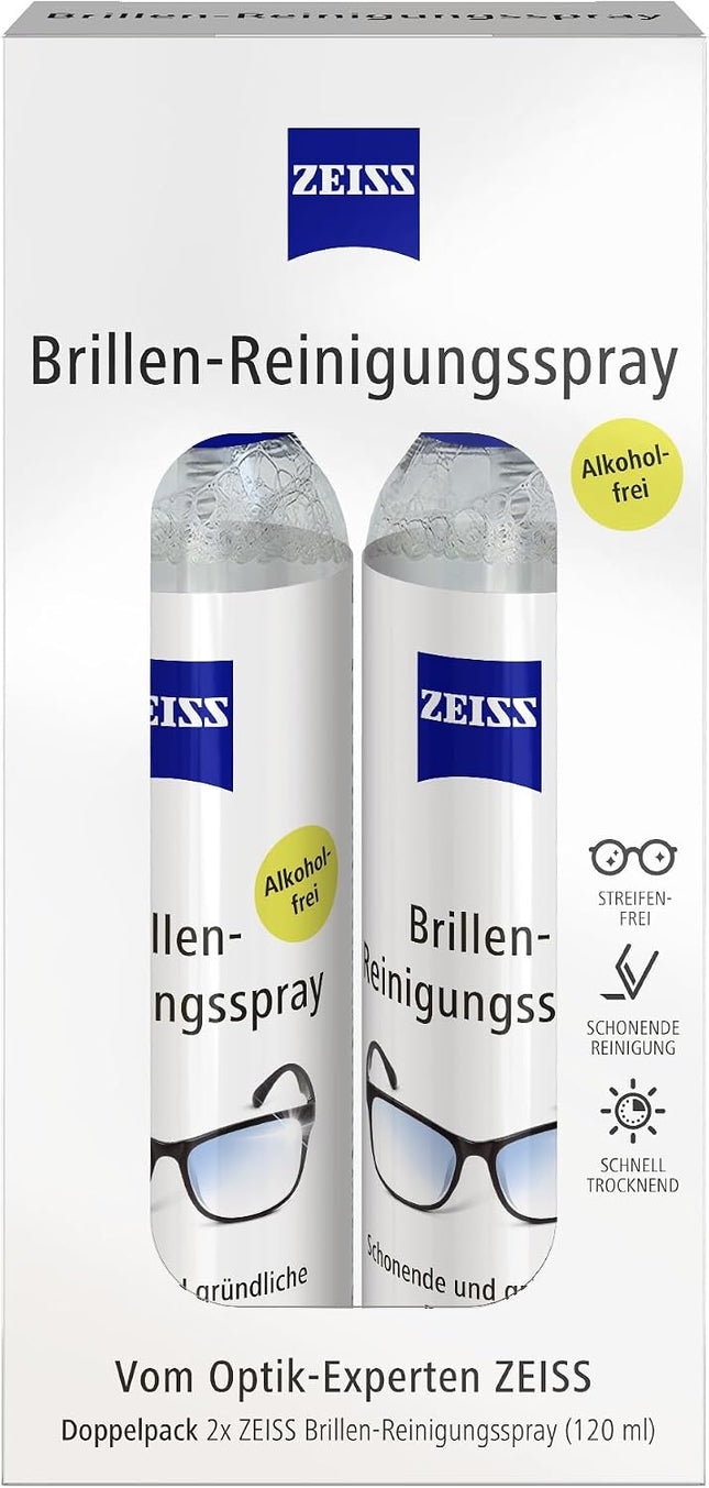ZEISS Glasses Cleaning Spray Double Pack — 2 x 120 ml, Alcohol-Free