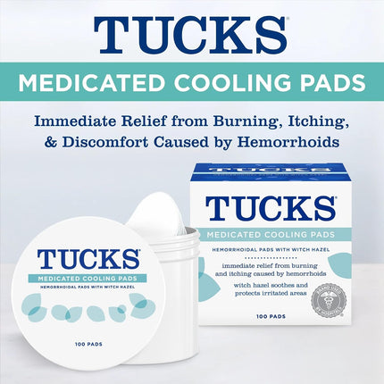 TUCKS Medicated Cooling Pads, Witch Hazel Hemorrhoid Treatment, 100 Count