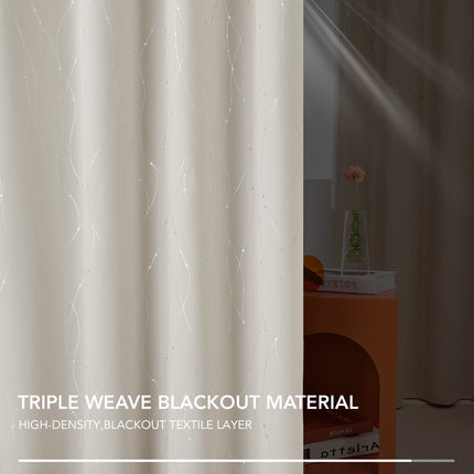 Room Darkening Curtains with Line Foil Print, 2 Panels