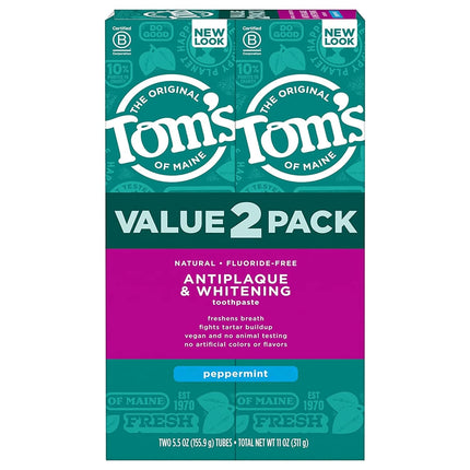 Tom's of Maine Antiplaque and Whitening Toothpaste, Peppermint, 2Pk, 5.5 oz