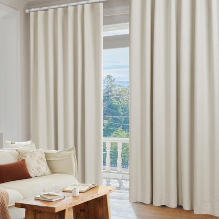 100% Blackout Pinch Pleat Curtains, Cream, 2 Panels