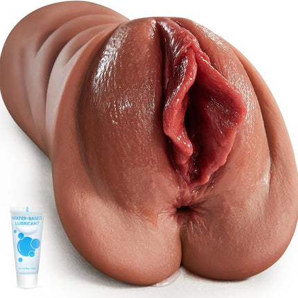 Realistic Masturbator 2-in-1 — 5D Texture, Dual Channel, TPE Silicone (Brown)