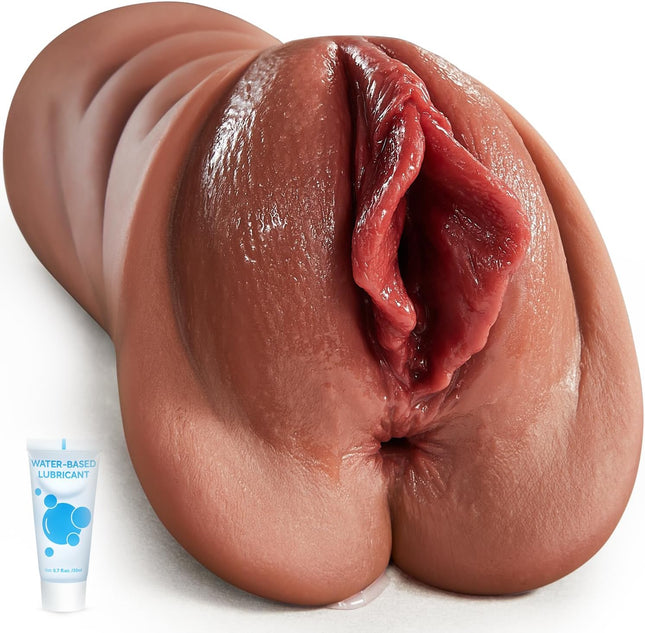 Realistic Masturbator 2-in-1 — 5D Texture, Dual Channel, TPE Silicone (Brown)