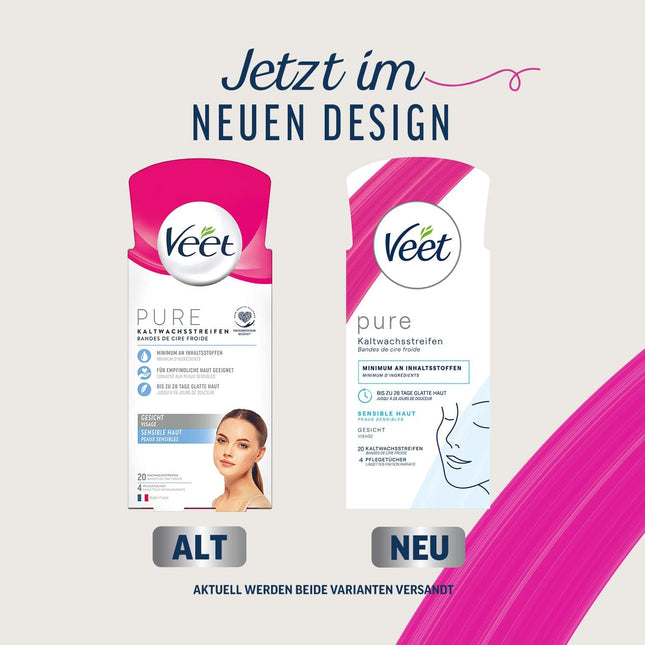 Veet Cold Wax Strips for Face — Sensitive Skin, 10 Double Strips