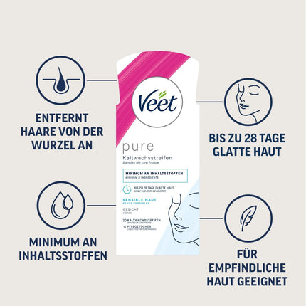 Veet Cold Wax Strips for Face — Sensitive Skin, 10 Double Strips