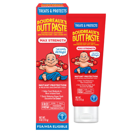 Boudreaux’s Butt Paste Maximum Strength Diaper Rash Cream, 4 Oz