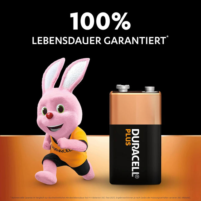 Duracell Plus 9V Block Batteries 6LR61 — Pack of 4