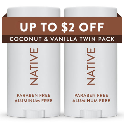 Native Deodorant Contains Naturally Derived Ingredients, 72 Hour Odor Control, Deodorant for Women and Men, Aluminum Free, Coconut & Vanilla 2.65oz