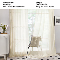 Semi-Transparent White Sheers, 52x63 Inch