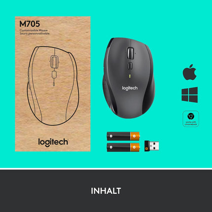 Logitech M705 Marathon Wireless Mouse — 3Y Battery, 7 Buttons