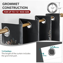 Room Darkening Curtains with Line Foil Print, Navy Blue, 2 Panels