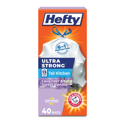 Hefty Ultra Strong 13 Gal Kitchen Trash Bags, White, Lavender Vanilla, 80ct