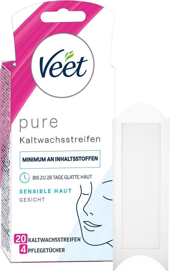 Veet Cold Wax Strips for Face — Sensitive Skin, 10 Double Strips