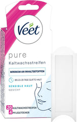 Veet Cold Wax Strips for Face — Sensitive Skin, 10 Double Strips
