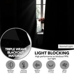 Room Darkening Curtains with Line Foil Print, Navy Blue, 2 Panels