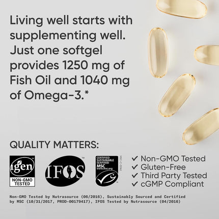 Sports Research® Omega-3 Fish Oil 1250mg from Wild Alaska Pollock, 90 Count